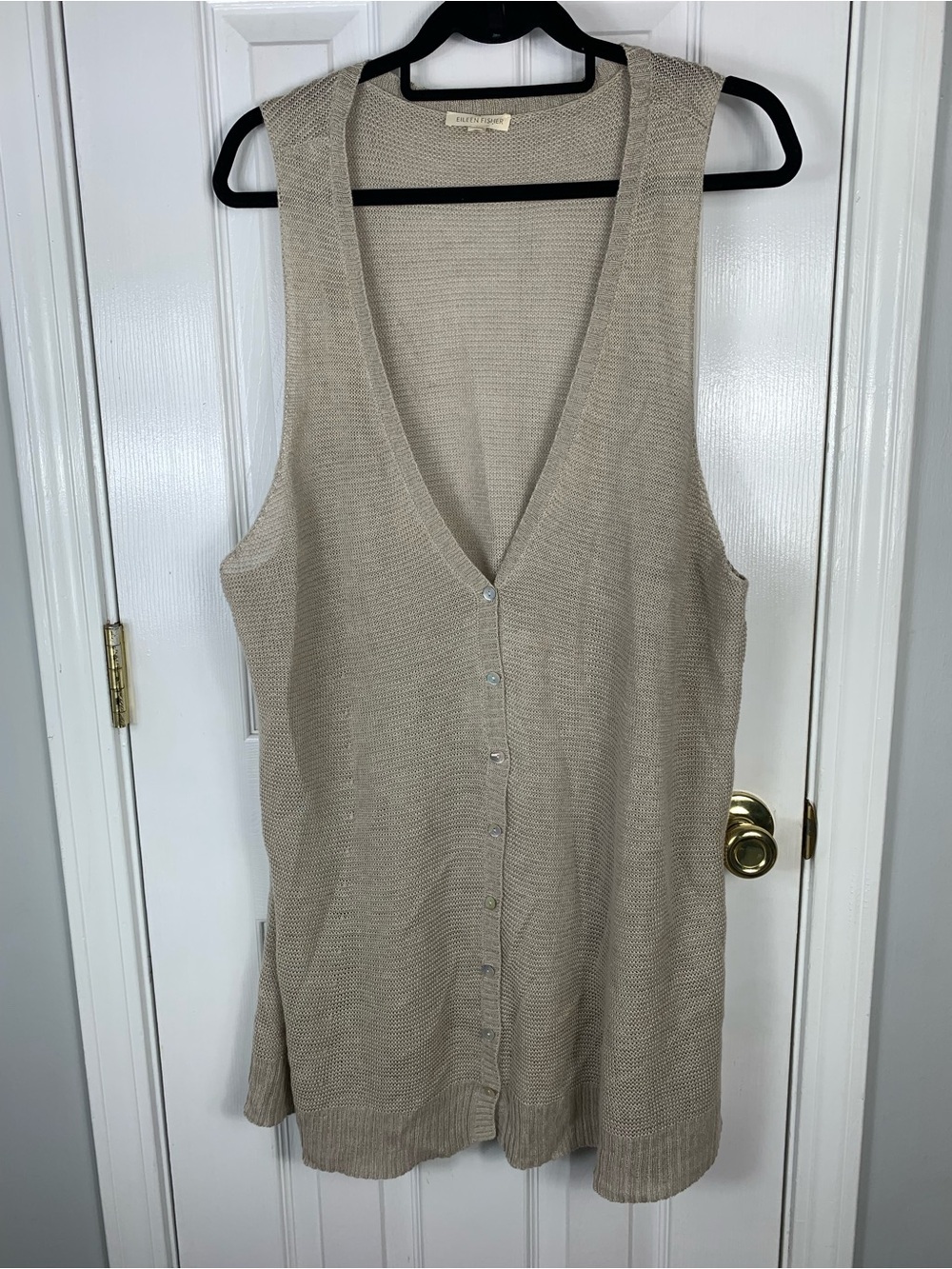 Eileen Fisher Linen Knit Vest Long Sleeveless Button Cardigan Vest Size XL